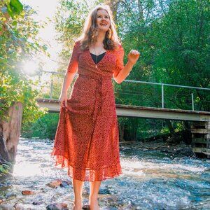 Reformation Dark Red Floral Wrap Maxi Dress | Size M